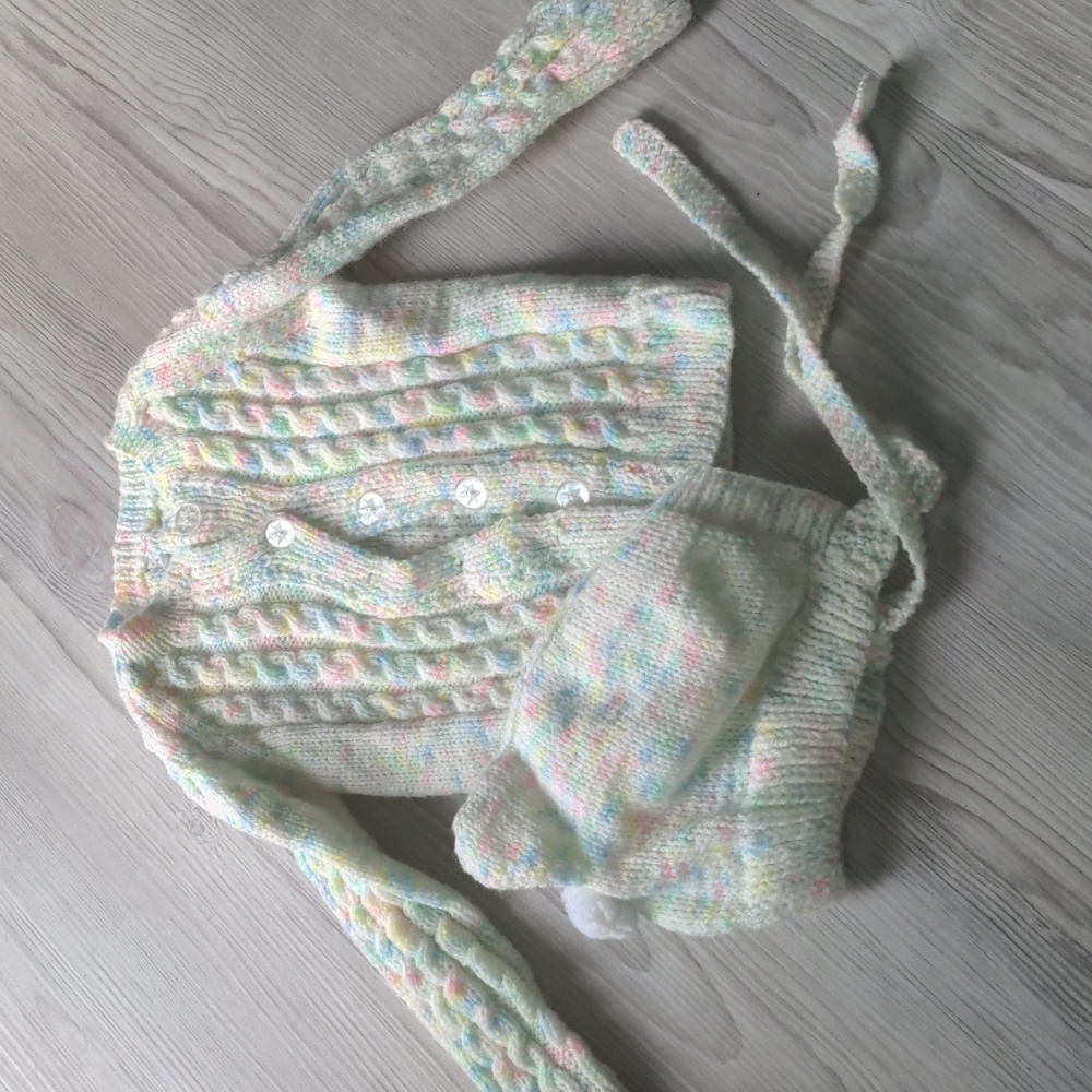 Loveliest crocheted handmade baby sweater and cap